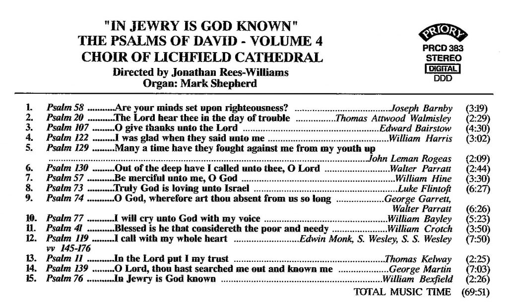 CD back card "In Jewry is God known - The Psalms of David" - Series 1, Volume 4