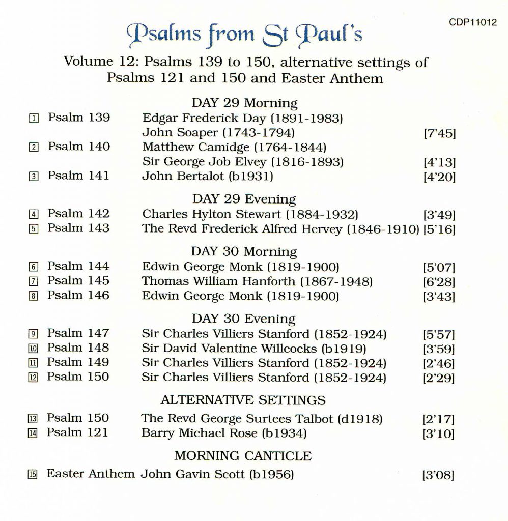 CD back card "Psalms from St Paul's" - Volume 12
