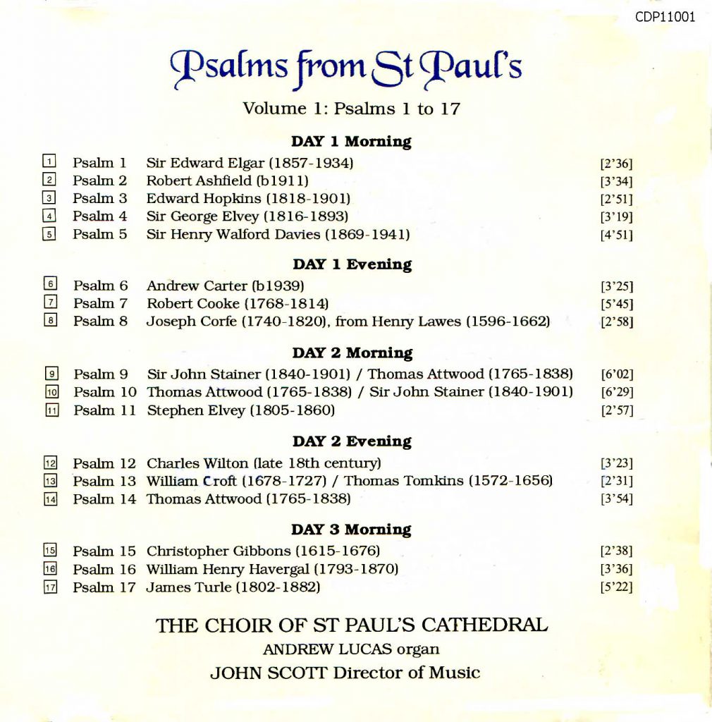 CD back card "Psalms from St Paul's" - Volume 1