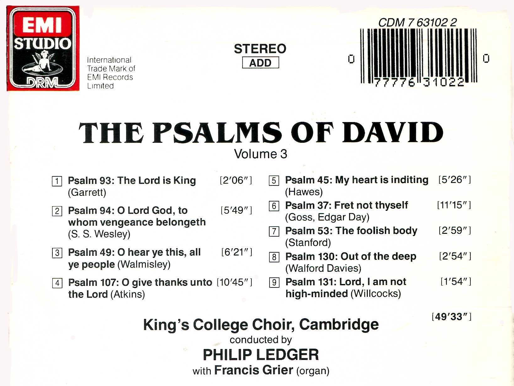 CD back card "The Psalms of David" - Volume 3