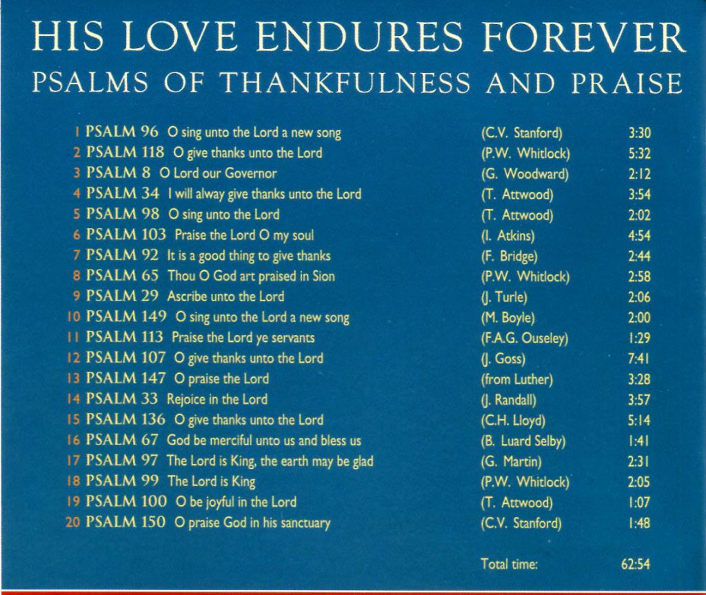 CD back card "His love endures Forever"
