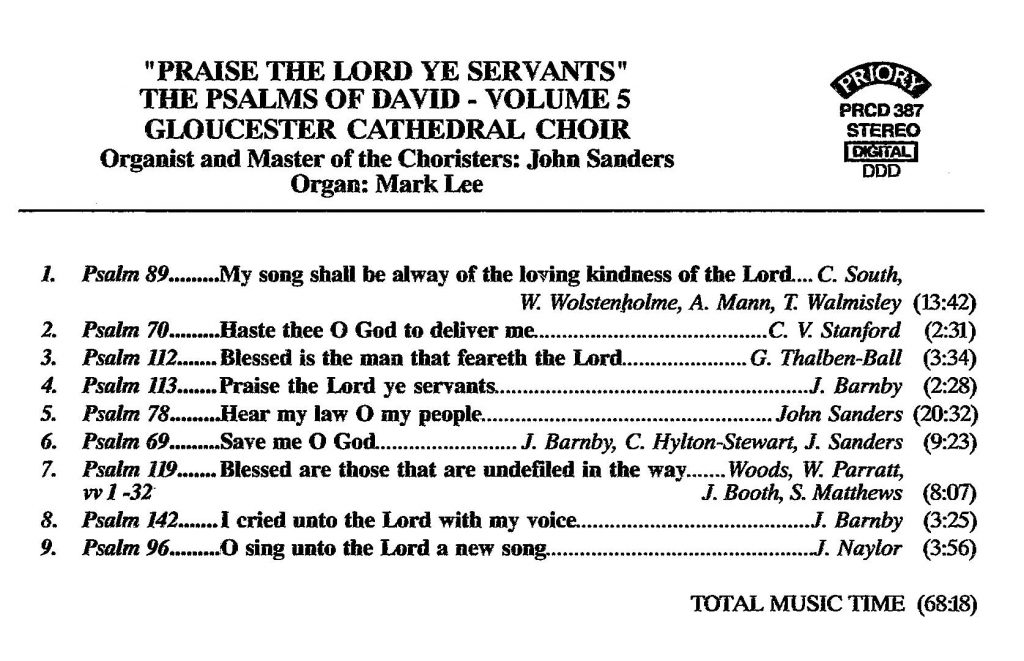 CD back card "Praise the Lord ye servants - The Psalms of David" - Series 1, Volume 5