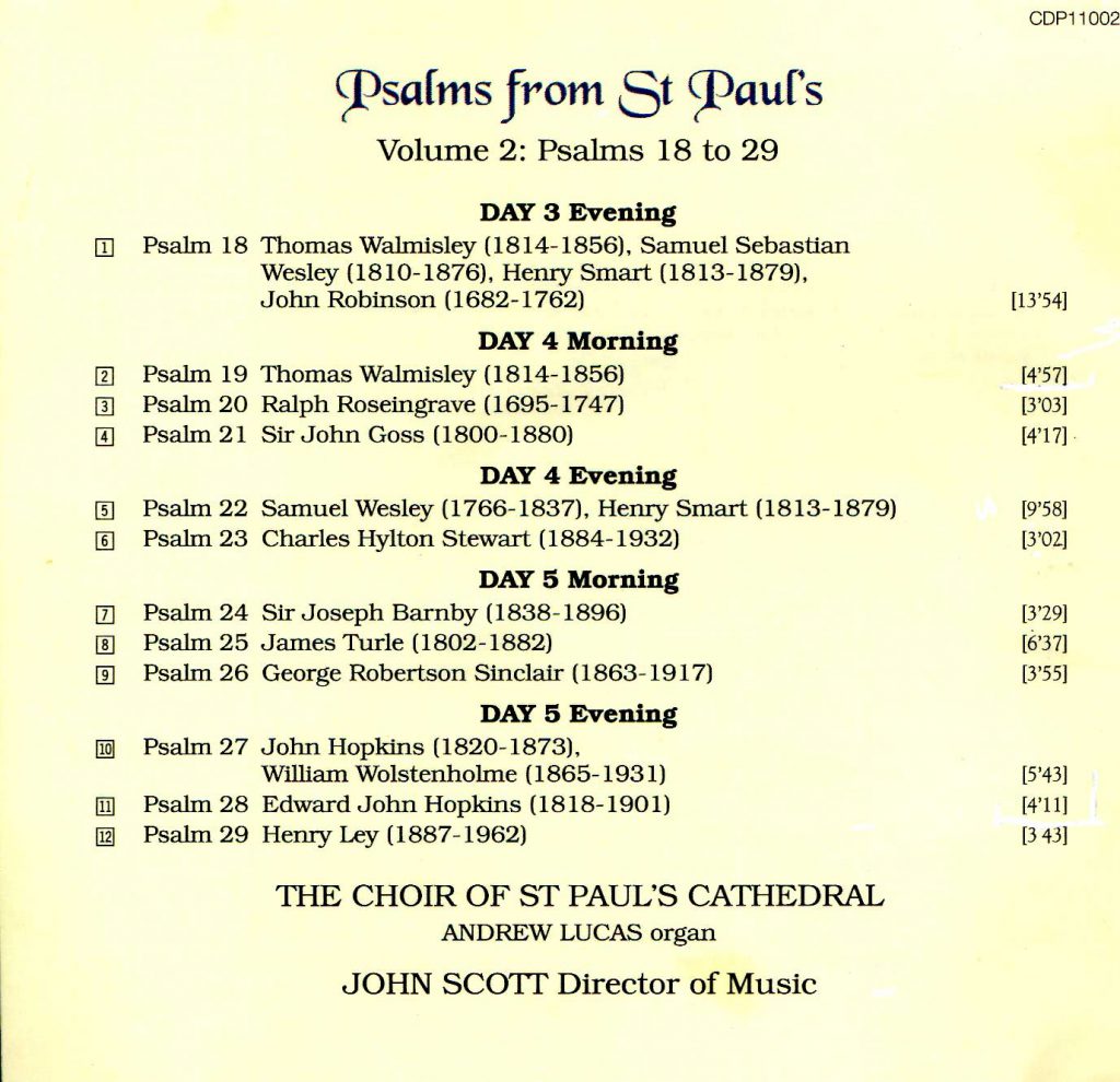 CD back card "Psalms from St Paul's" - Volume 2