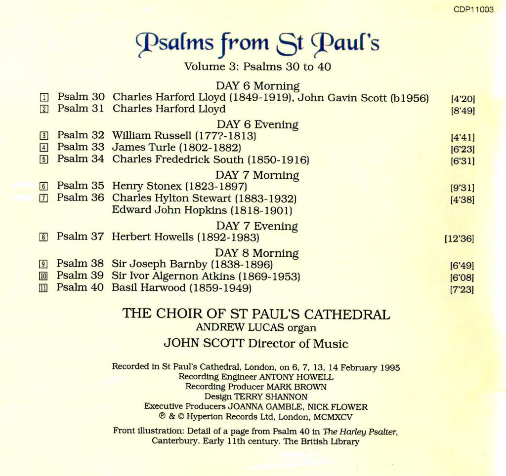CD back card "Psalms from St Paul's" - Volume 3