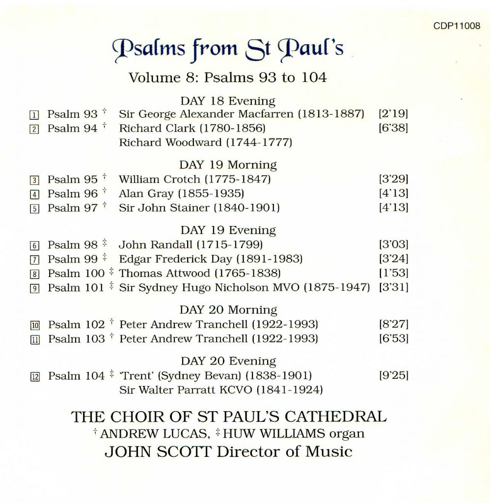 CD back card "Psalms from St Paul's" - Volume 8
