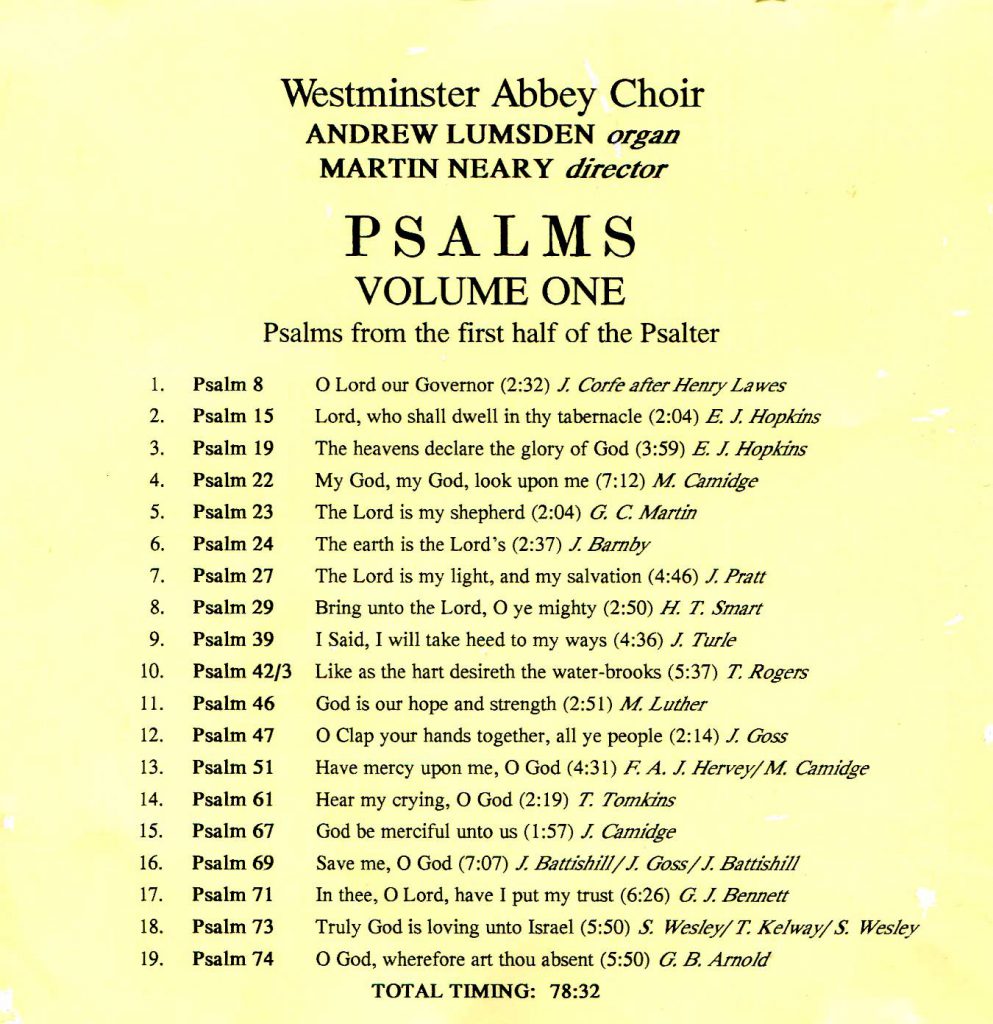 CD back card "Psalms" - Volume 1