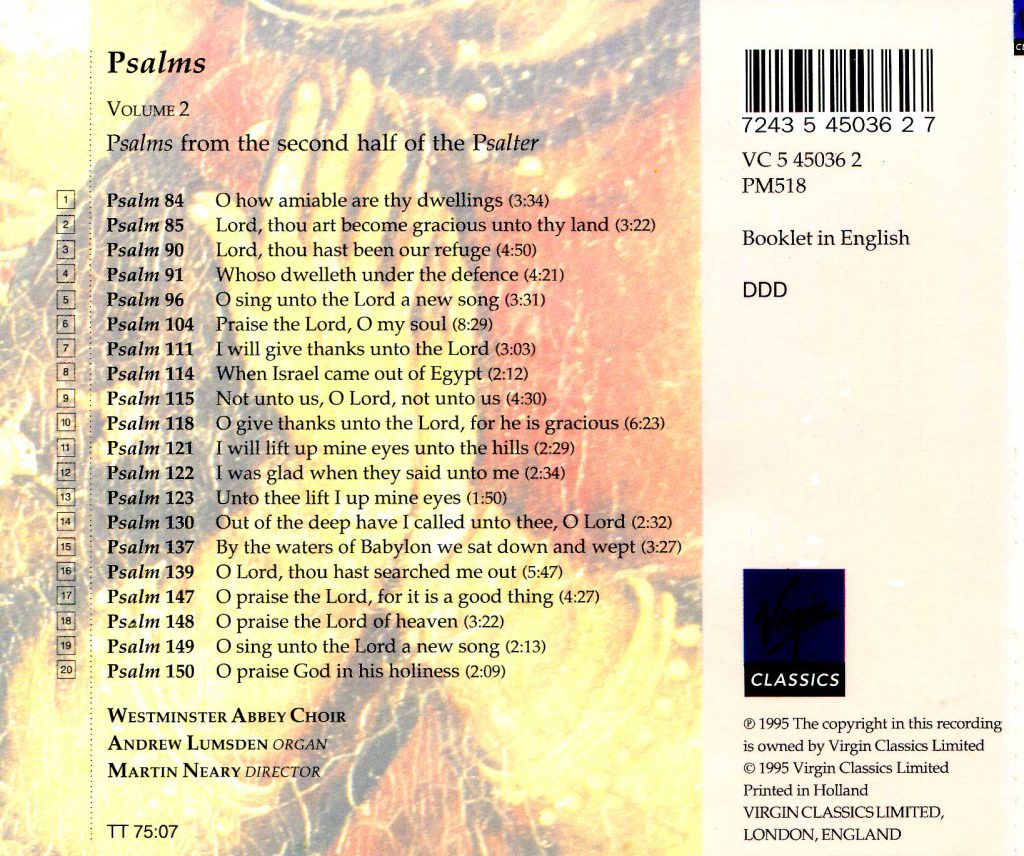 CD back card "Psalms" - Volume 2