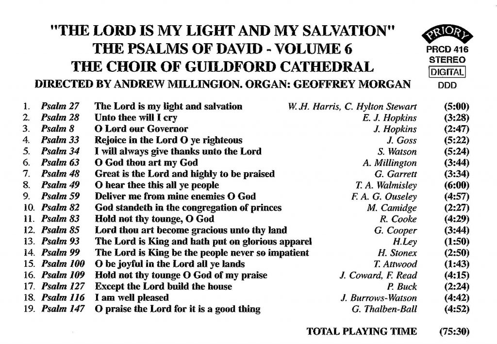 CD back card "The Lord is my light and my salvation - The Psalms of David" - Series 1, Volume 6