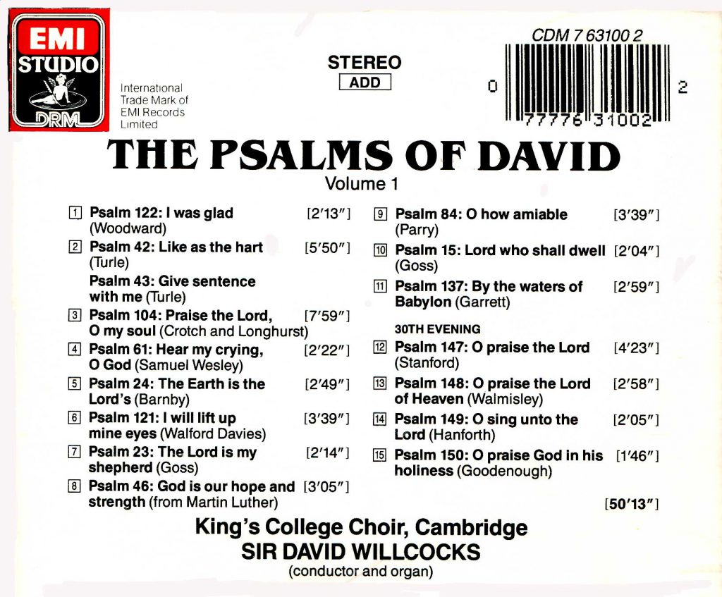 CD back card "The Psalms of David" - Volume 1