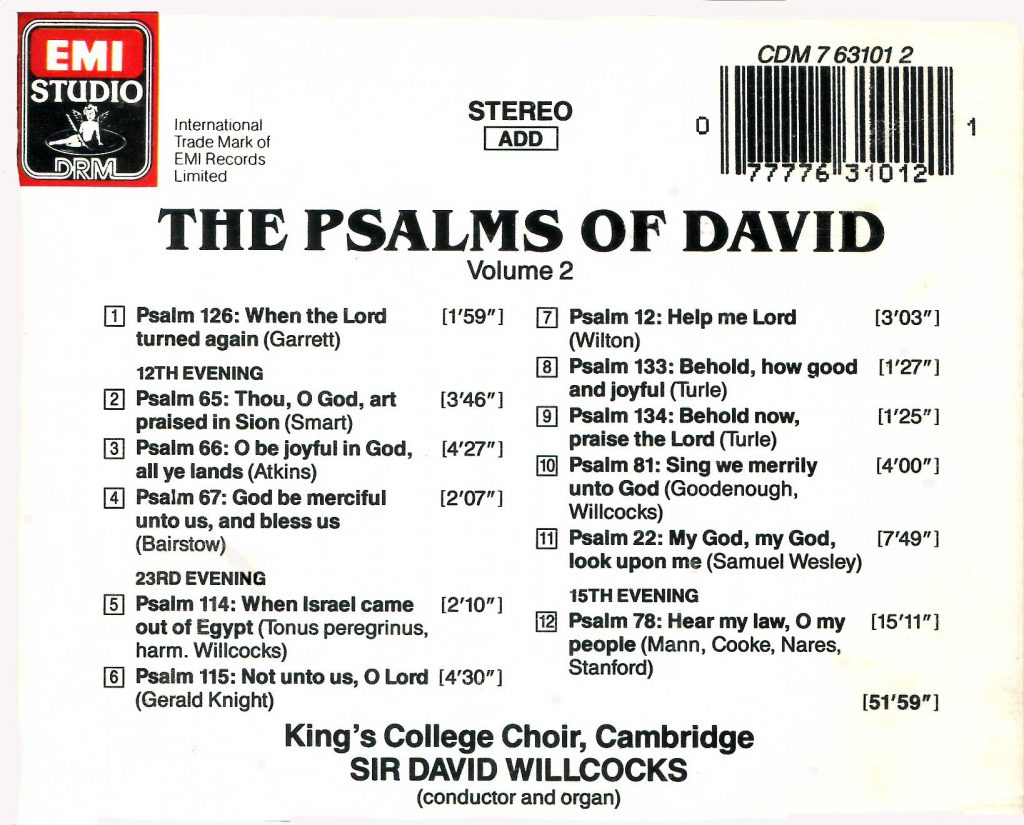 CD back card "The Psalms of David" - Volume 2
