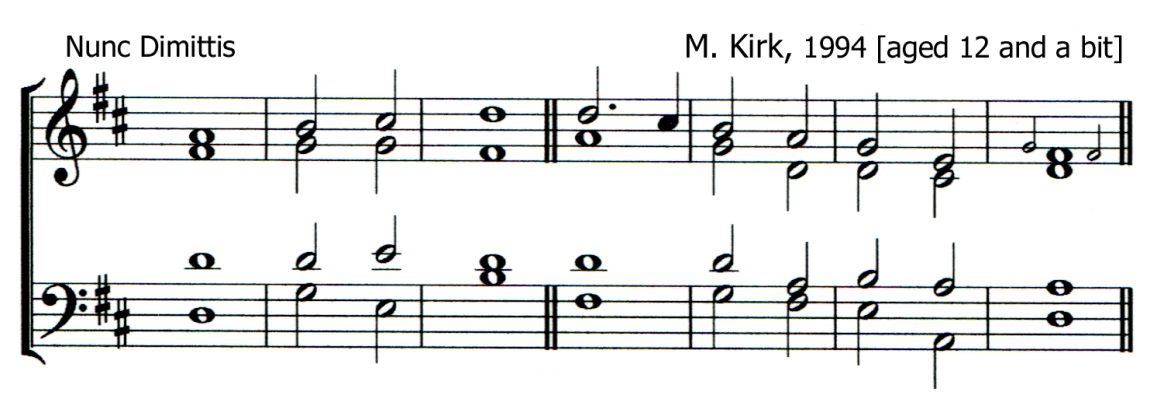 Fifth version of a single chant in D major by Matthew Kirk set for the Nunc Dimittis